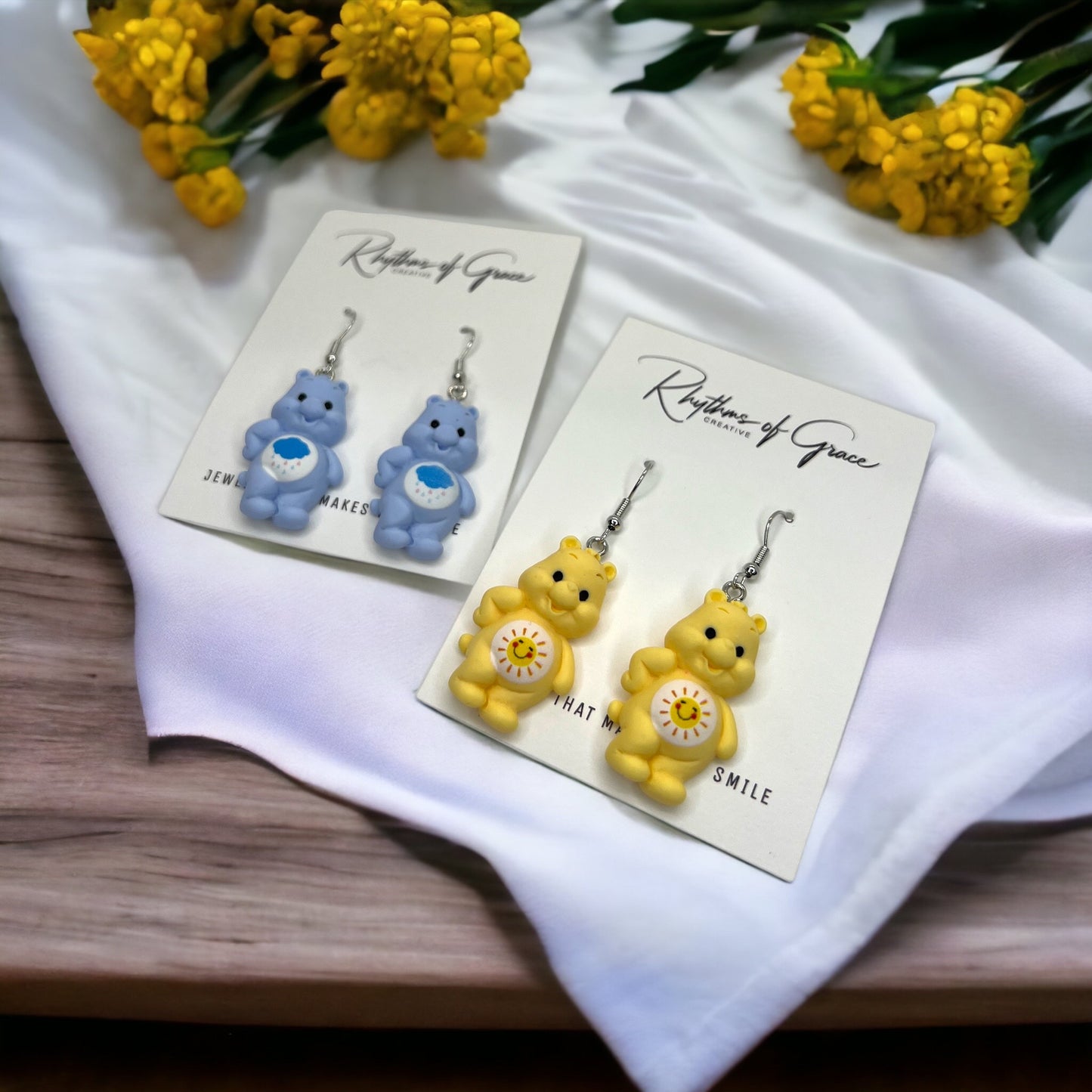Care Bear Earrings - 80’s Retro, Care Bear Earrings, Care Bear Costume, Cartoon Character, Carebear Earrings, Handmade Earrings - Rhythms of Grace Creative
