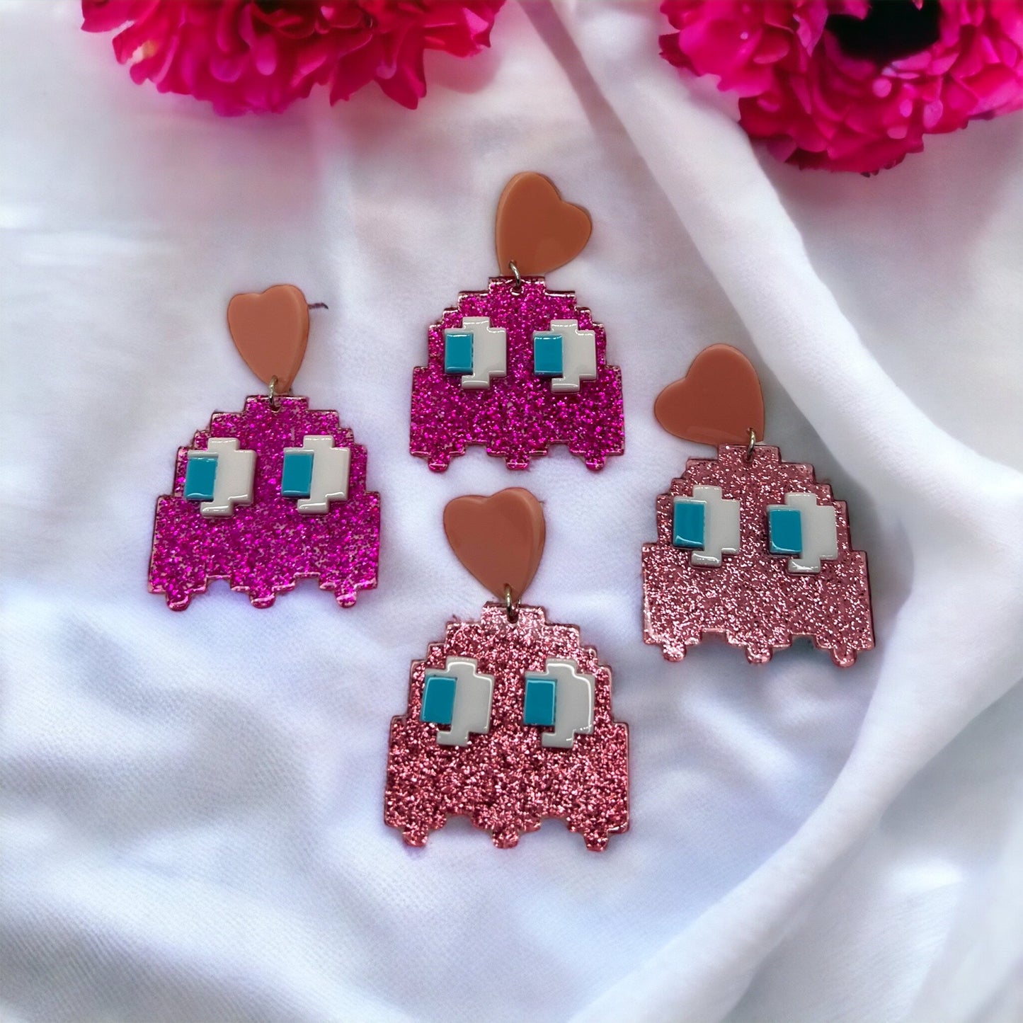 Pink PAC-MAN Earrings - 80’s Retro, Pacman Earrings, Pac-Man Costume, Cartoon Character, Retro Video Game, Handmade Earrings - Rhythms of Grace Creative