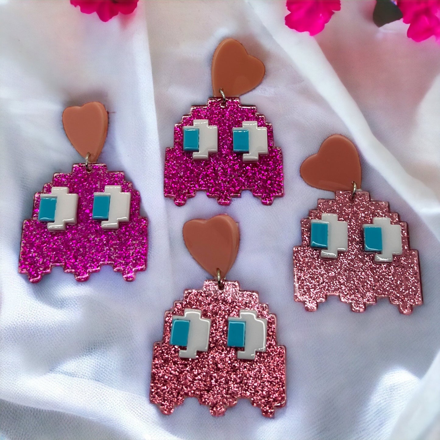 Pink PAC-MAN Earrings - 80’s Retro, Pacman Earrings, Pac-Man Costume, Cartoon Character, Retro Video Game, Handmade Earrings - Rhythms of Grace Creative