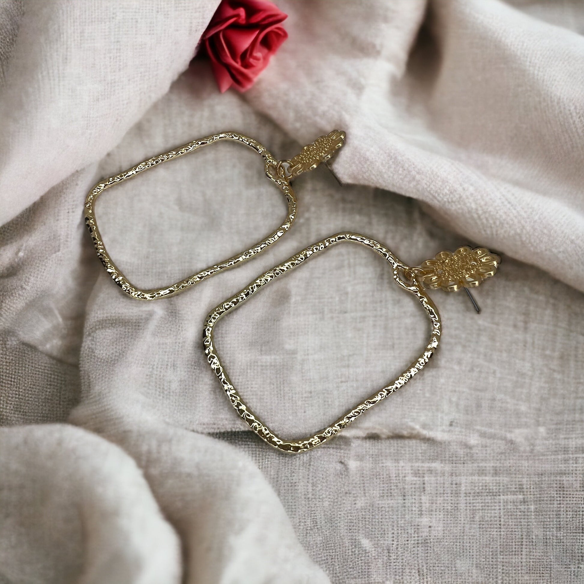 Gold Dangle Earrings - Gold Sparkle, Gold Earrings, Handmade Earrings, Flower Earrings, Gold Accessories - Rhythms of Grace Creative