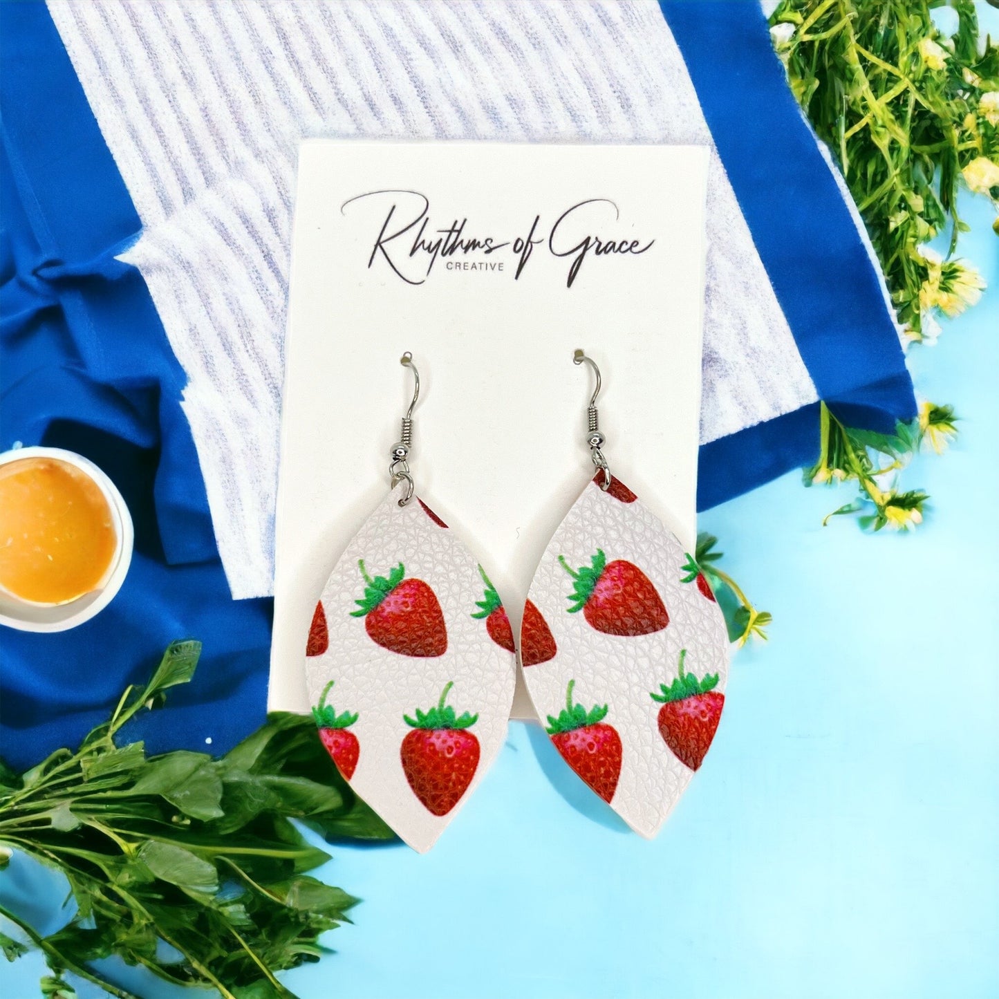 Strawberry Earrings - Star Earrings, Strawberry Accessories, Handmade Earrings, Leather Earrings - Rhythms of Grace Creative