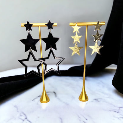 Dangle Star Earrings - Gold Glitter, Gold Star Earrings, Black Star Earrings, Handmade Earrings, Rhinestone Earrings, Star Accessories - Rhythms of Grace Creative