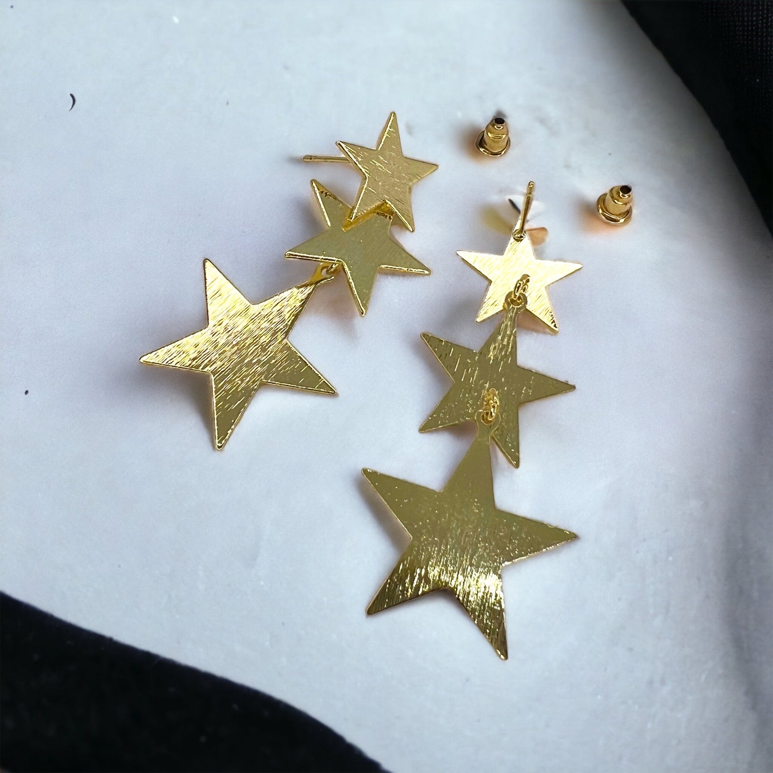 Dangle Star Earrings - Gold Glitter, Gold Star Earrings, Black Star Earrings, Handmade Earrings, Rhinestone Earrings, Star Accessories - Rhythms of Grace Creative