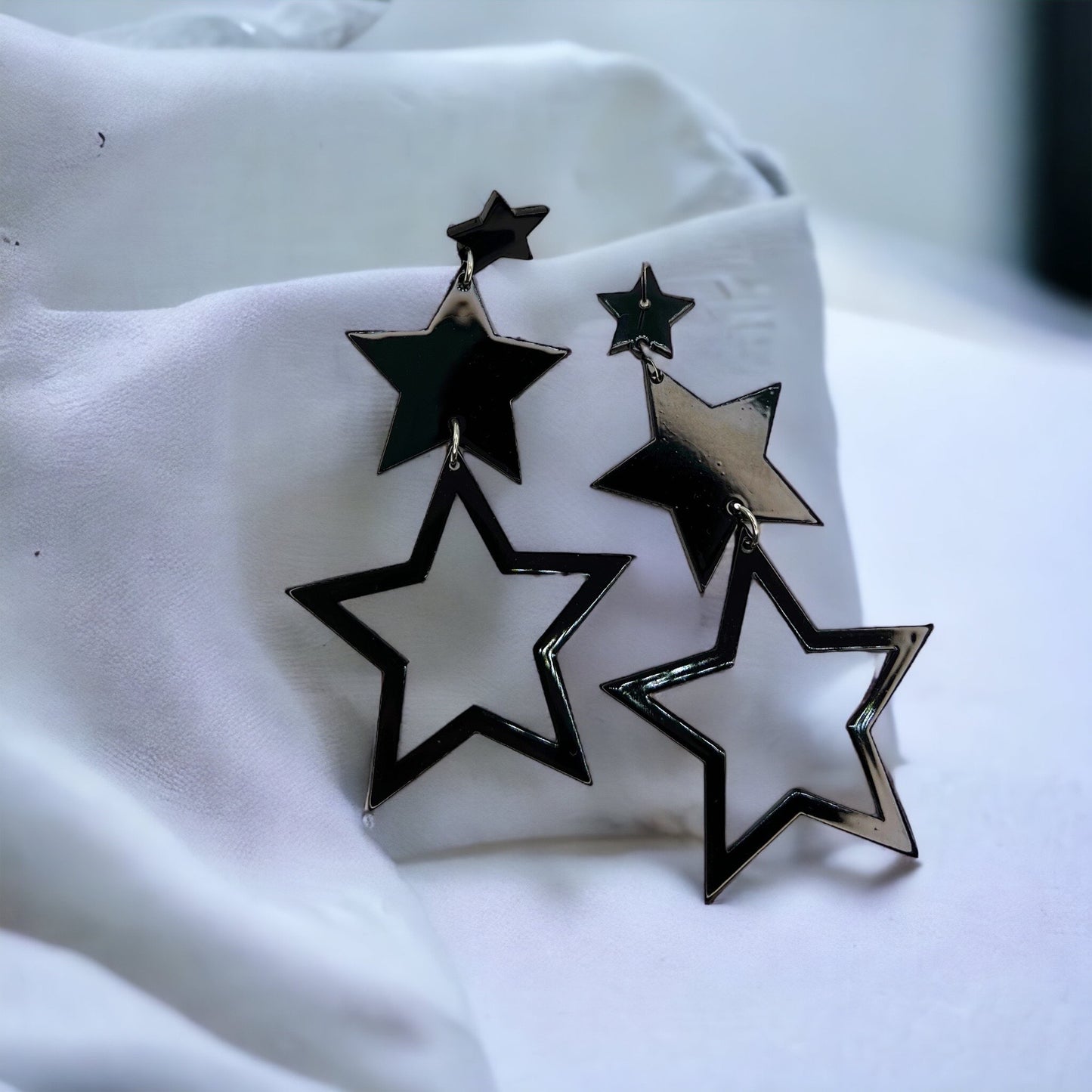 Dangle Star Earrings - Gold Glitter, Gold Star Earrings, Black Star Earrings, Handmade Earrings, Rhinestone Earrings, Star Accessories - Rhythms of Grace Creative