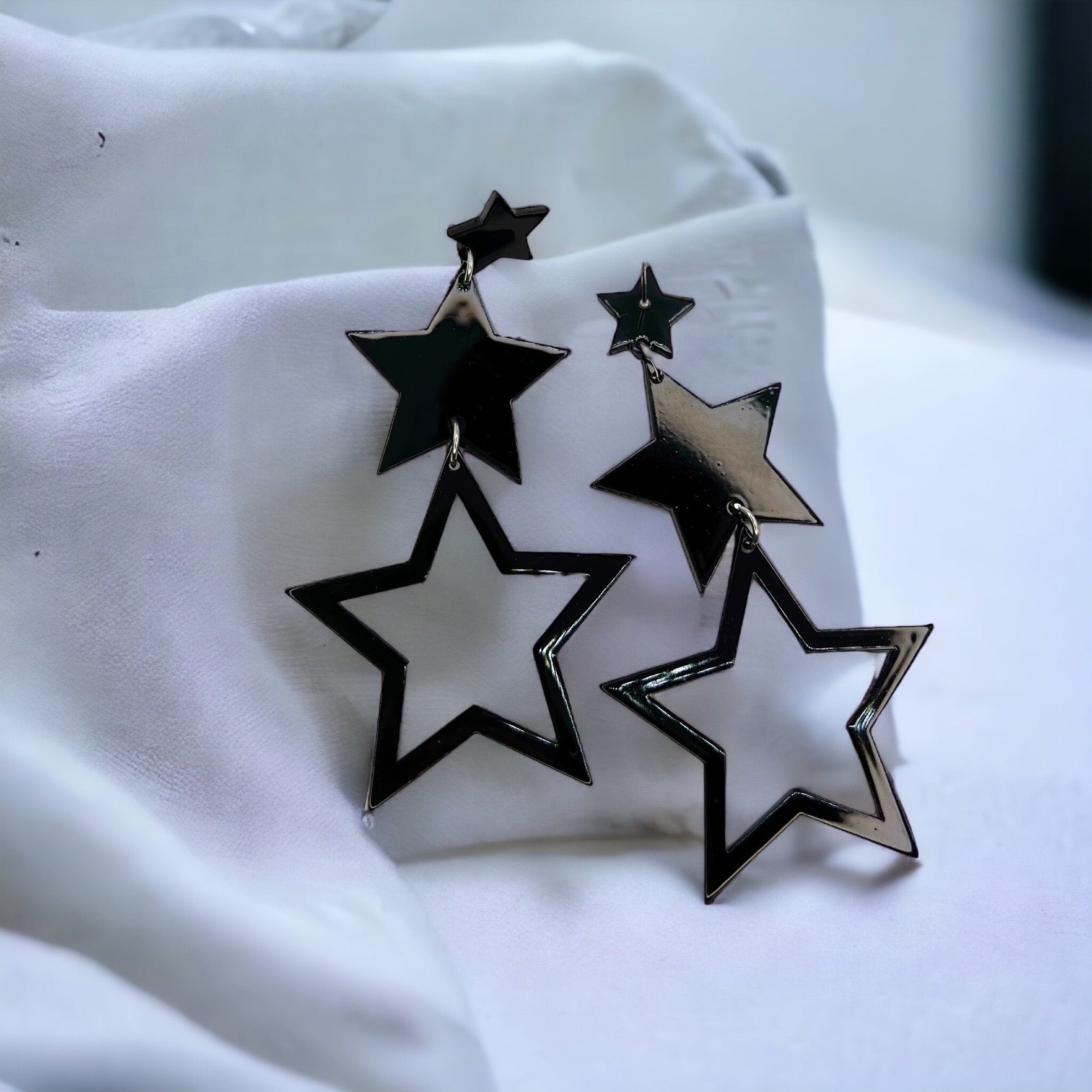 Dangle Star Earrings - Gold Glitter, Gold Star Earrings, Black Star Earrings, Handmade Earrings, Rhinestone Earrings, Star Accessories - Rhythms of Grace Creative