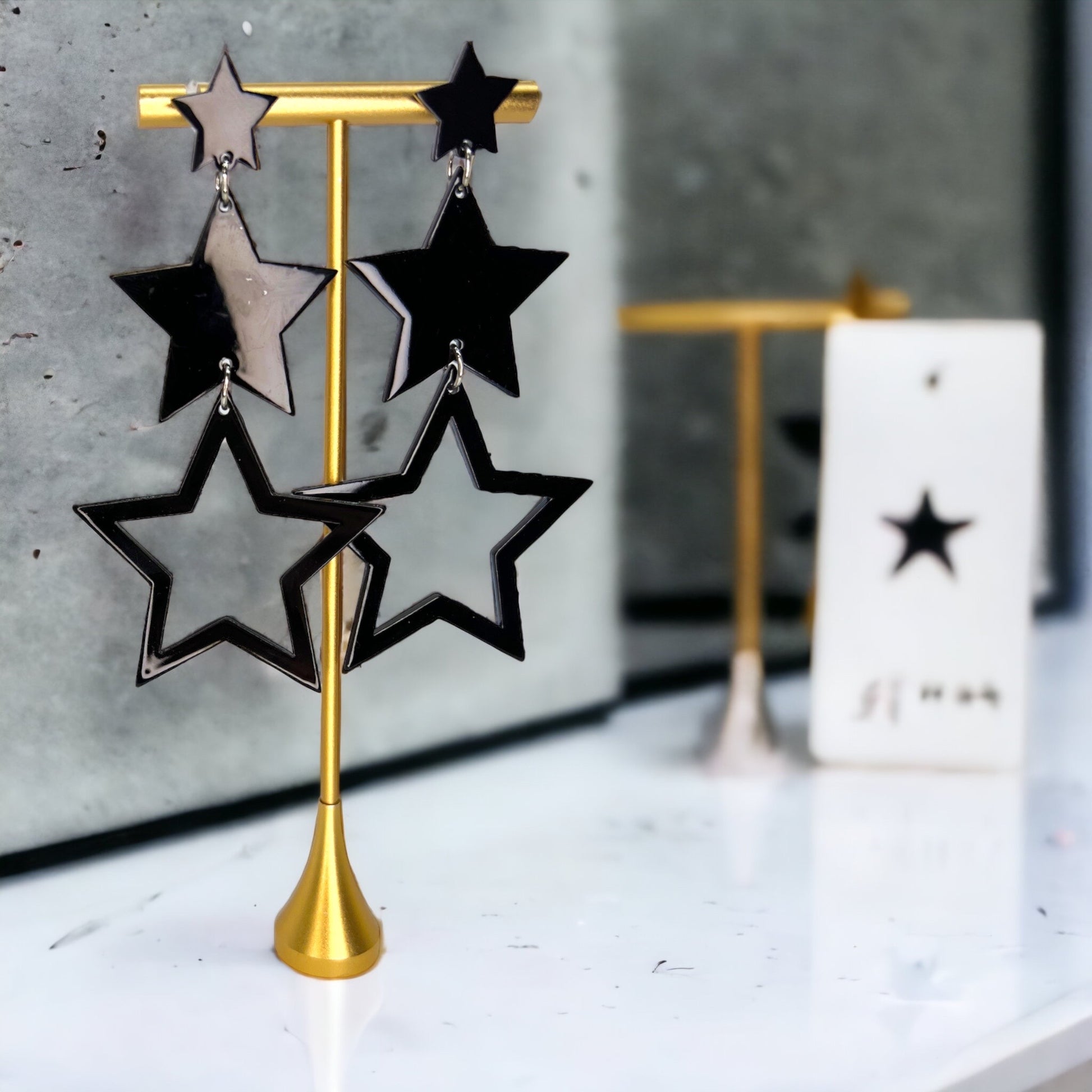 Dangle Star Earrings - Gold Glitter, Gold Star Earrings, Black Star Earrings, Handmade Earrings, Rhinestone Earrings, Star Accessories - Rhythms of Grace Creative