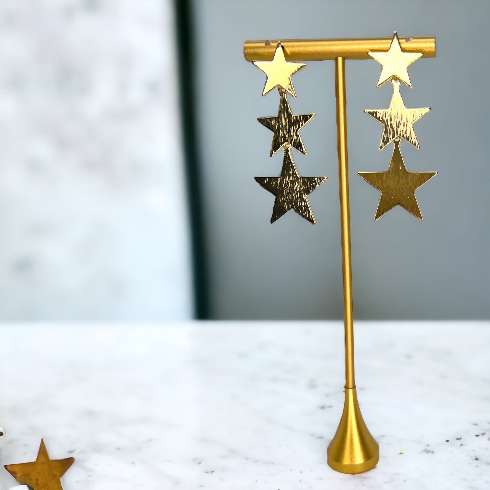 Dangle Star Earrings - Gold Glitter, Gold Star Earrings, Black Star Earrings, Handmade Earrings, Rhinestone Earrings, Star Accessories - Rhythms of Grace Creative