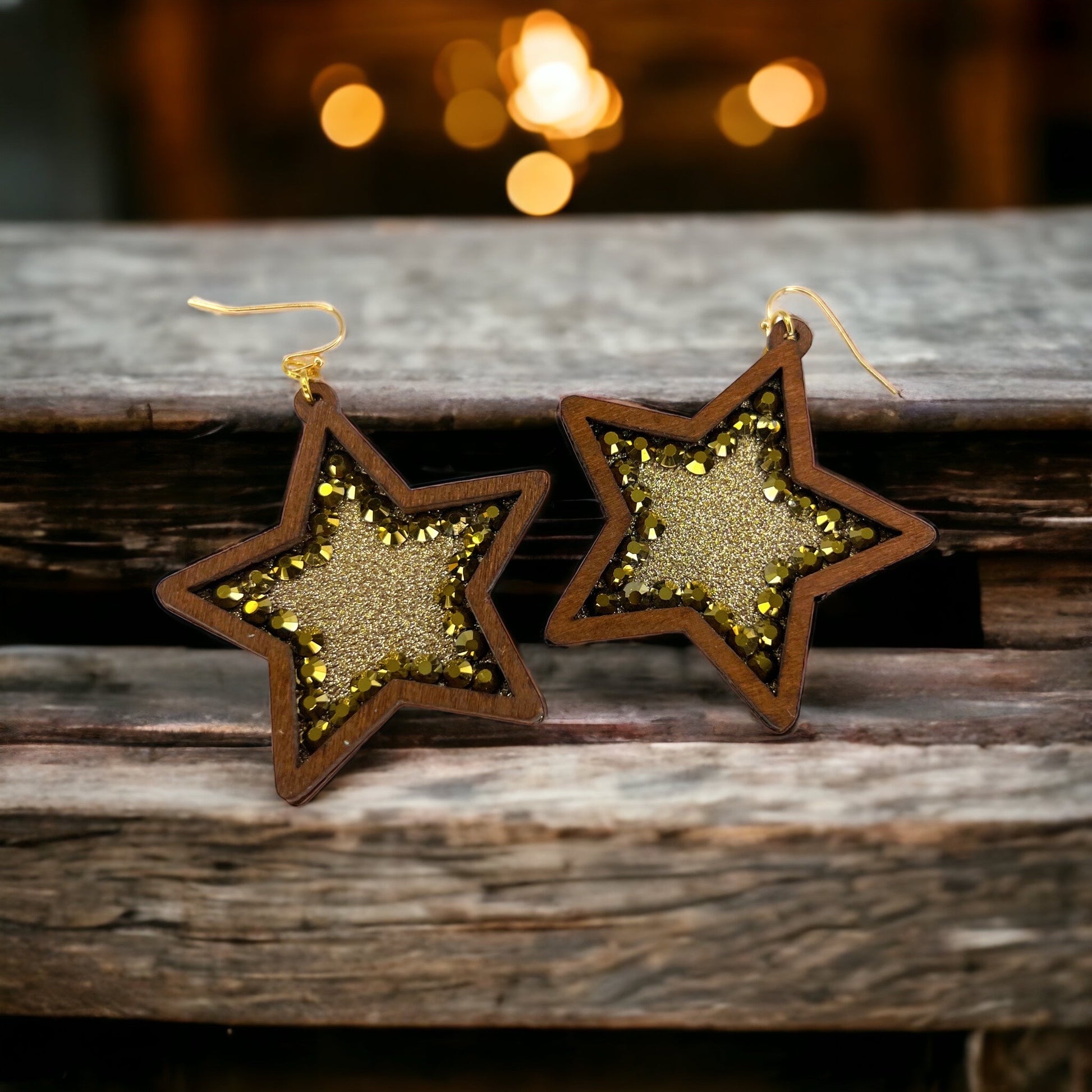 Boho Star Earrings - Gold Glitter, Gold Star Earrings, Handmade Earrings, Rhinestone Earrings, Star Accessories - Rhythms of Grace Creative