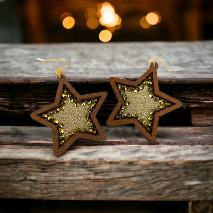 Boho Star Earrings - Gold Glitter, Gold Star Earrings, Handmade Earrings, Rhinestone Earrings, Star Accessories - Rhythms of Grace Creative