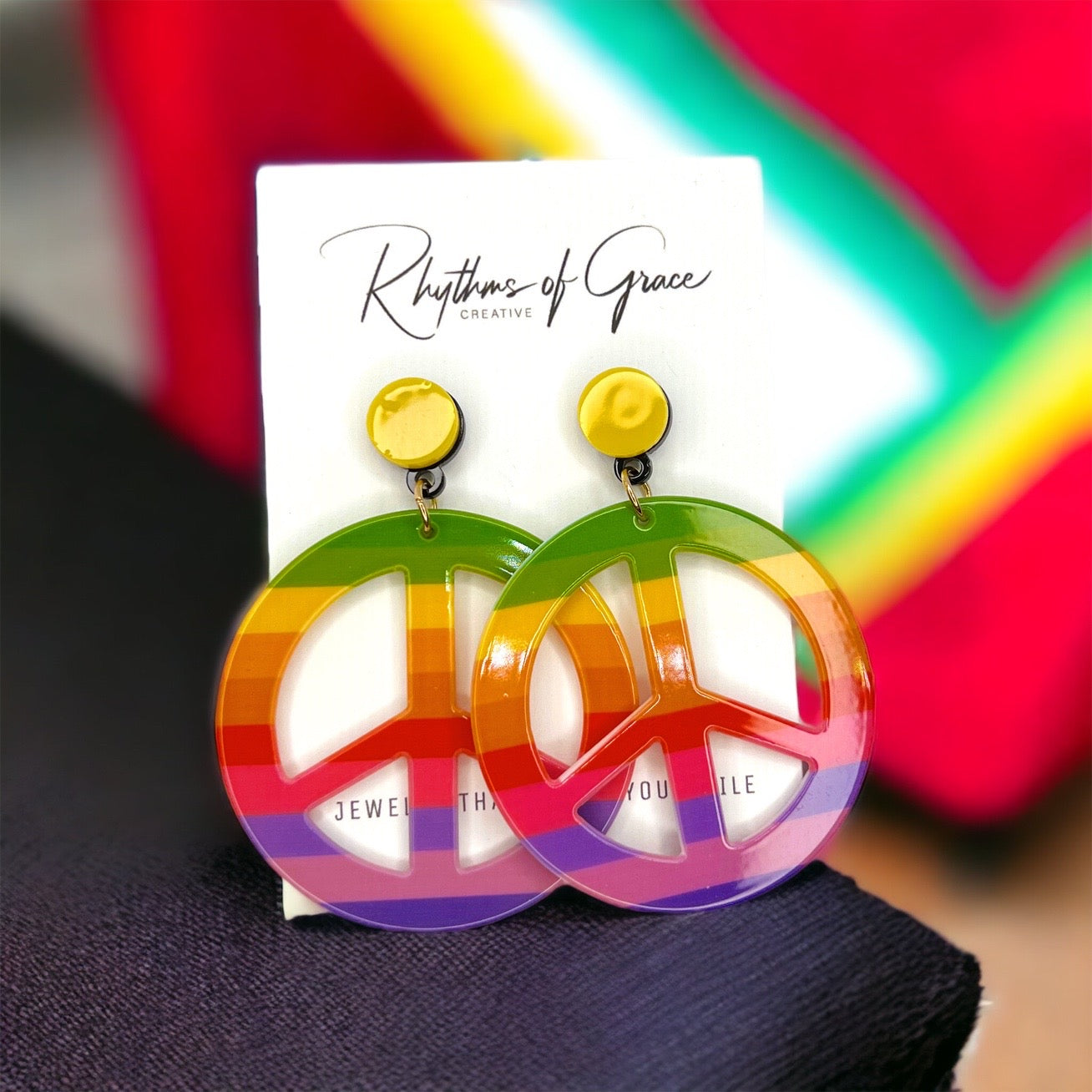 Rainbow Peace Earrings - Festival Accessories, Peace Sign, Handmade Jewelry, Peace Out, Boho Style, Gypsy Earrings, Dangle - Rhythms of Grace Creative