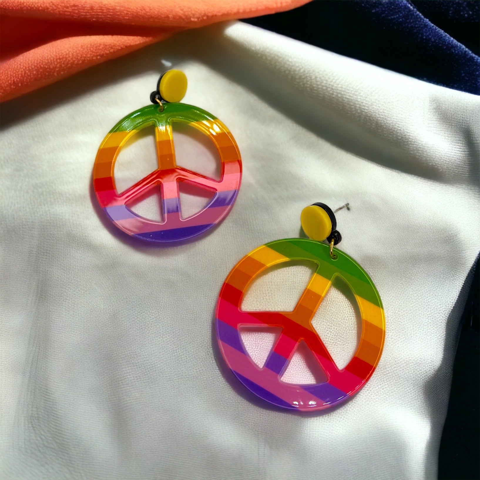 Rainbow Peace Earrings - Festival Accessories, Peace Sign, Handmade Jewelry, Peace Out, Boho Style, Gypsy Earrings, Dangle - Rhythms of Grace Creative