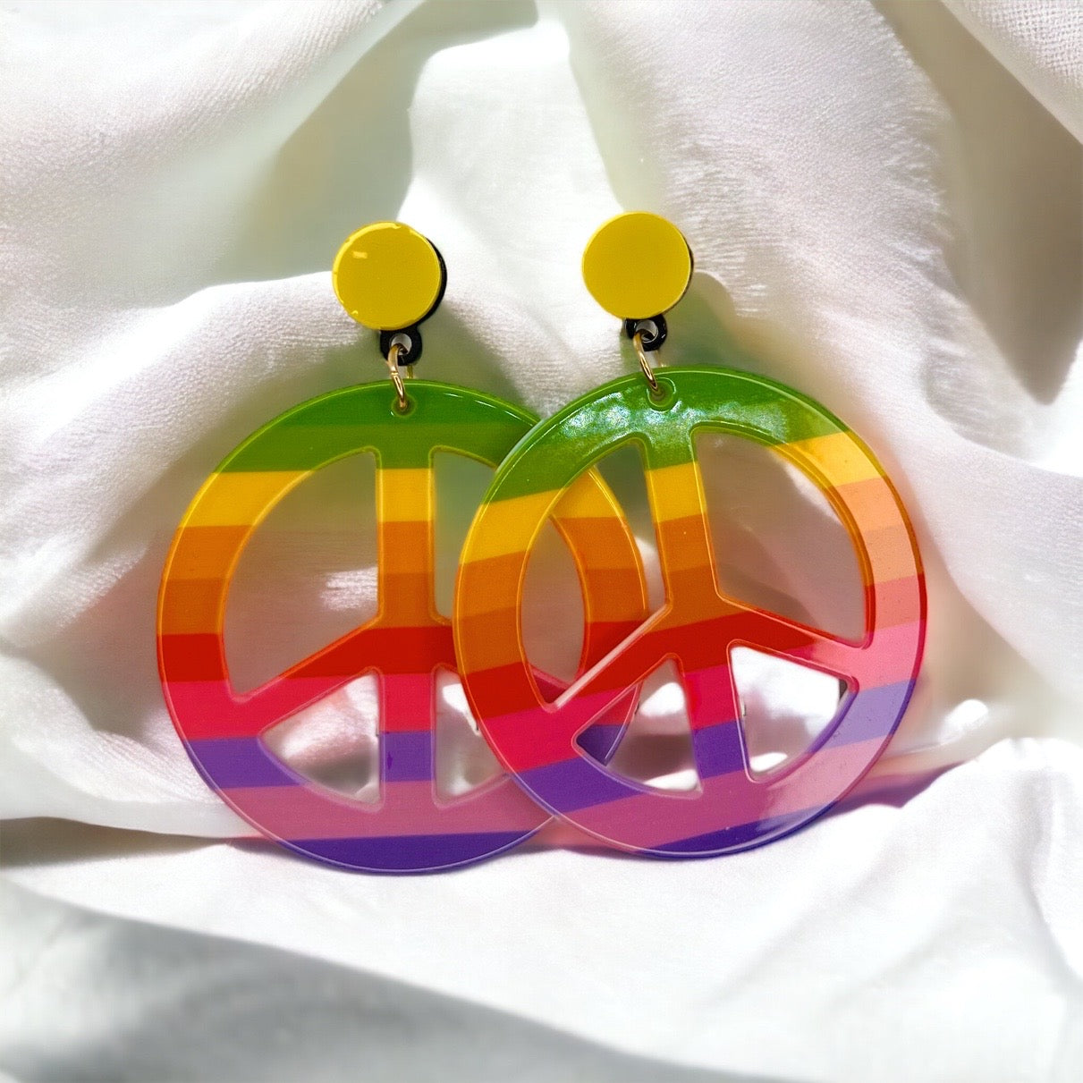 Rainbow Peace Earrings - Festival Accessories, Peace Sign, Handmade Jewelry, Peace Out, Boho Style, Gypsy Earrings, Dangle - Rhythms of Grace Creative