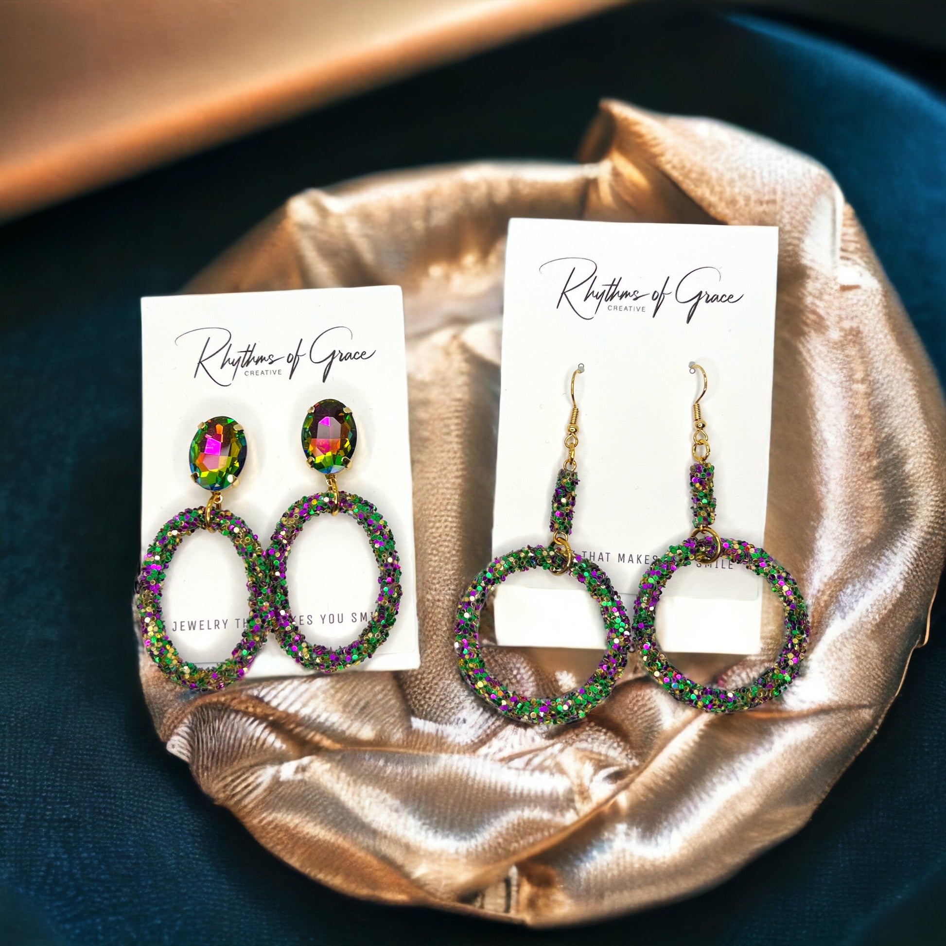 Sparkle and Shine: Dazzling Mardi Gras Dangle Earrings in Royal Colors! - Rhythms of Grace Creative