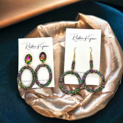 Sparkle and Shine: Dazzling Mardi Gras Dangle Earrings in Royal Colors! - Rhythms of Grace Creative