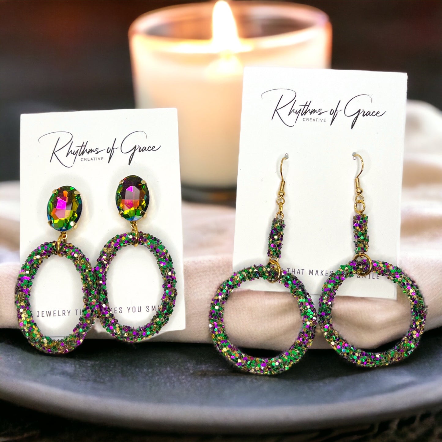 Sparkle and Shine: Dazzling Mardi Gras Dangle Earrings in Royal Colors! - Rhythms of Grace Creative