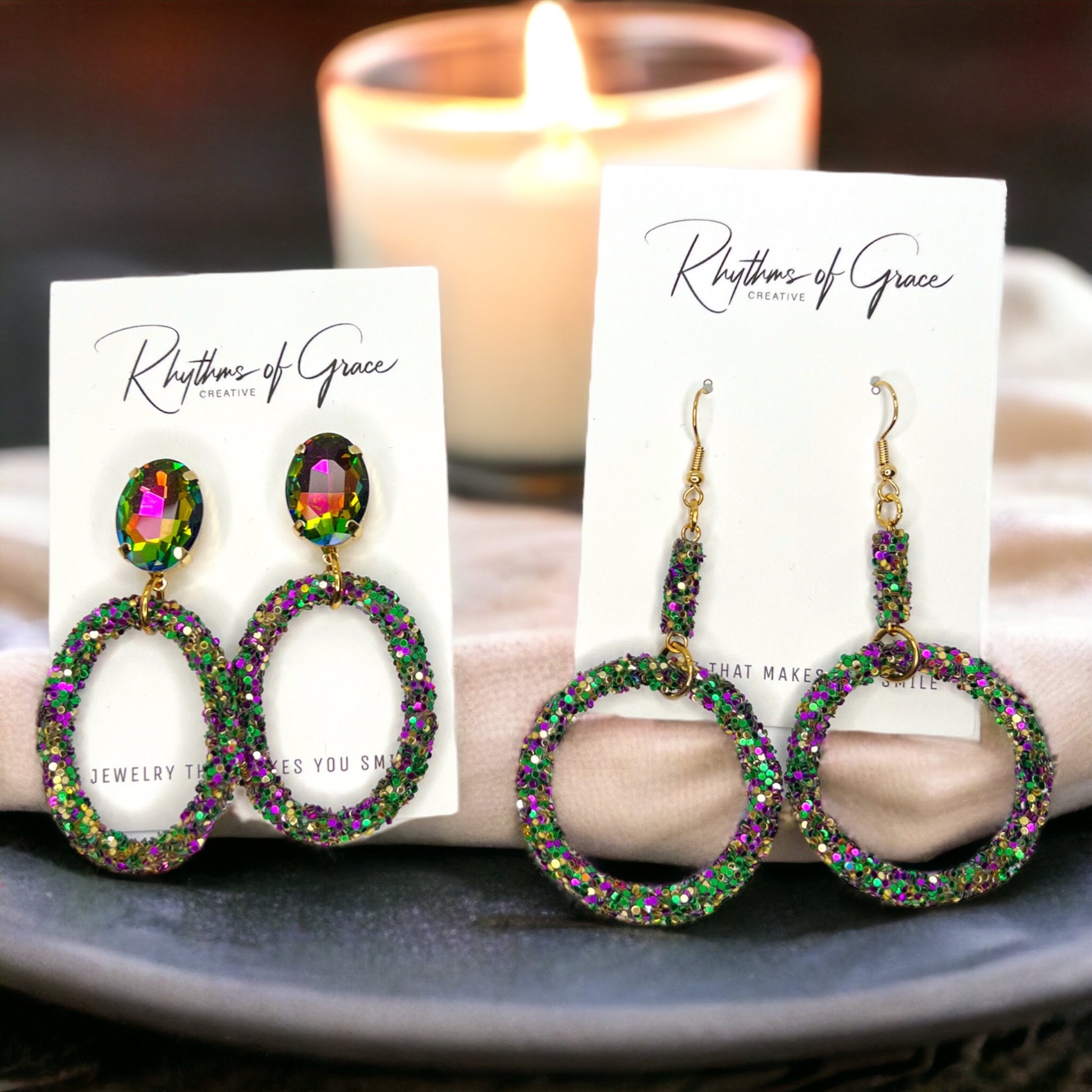 Sparkle and Shine: Dazzling Mardi Gras Dangle Earrings in Royal Colors! - Rhythms of Grace Creative