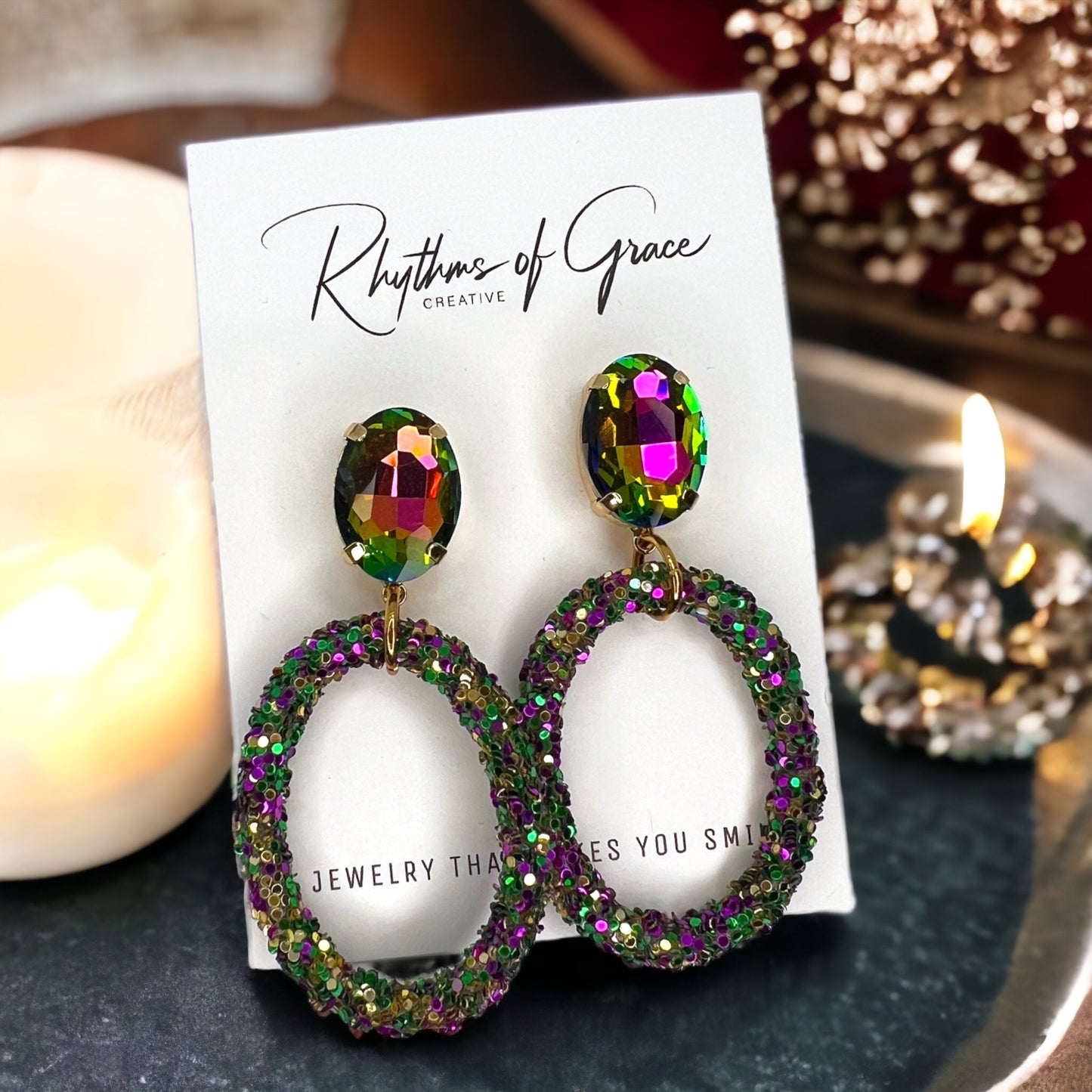 Sparkle and Shine: Dazzling Mardi Gras Dangle Earrings in Royal Colors! - Rhythms of Grace Creative