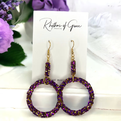 Sparkle in Splendor: Purple Gold Glitter Earrings ✨