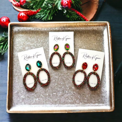 Sparkle & Sleigh: Red & Green Glitter Christmas Dangle Earrings - Rhythms of Grace Creative