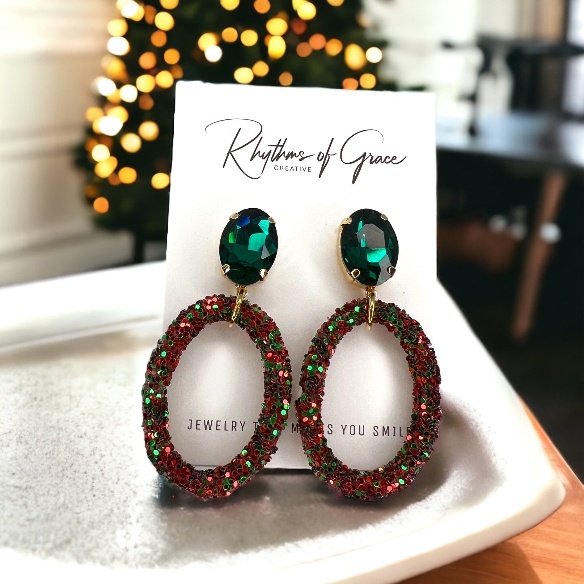 Sparkle & Sleigh: Red & Green Glitter Christmas Dangle Earrings - Rhythms of Grace Creative