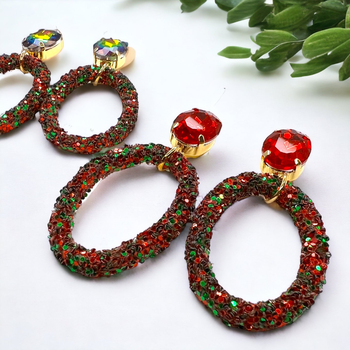 Sparkle & Sleigh: Red & Green Glitter Christmas Dangle Earrings - Rhythms of Grace Creative