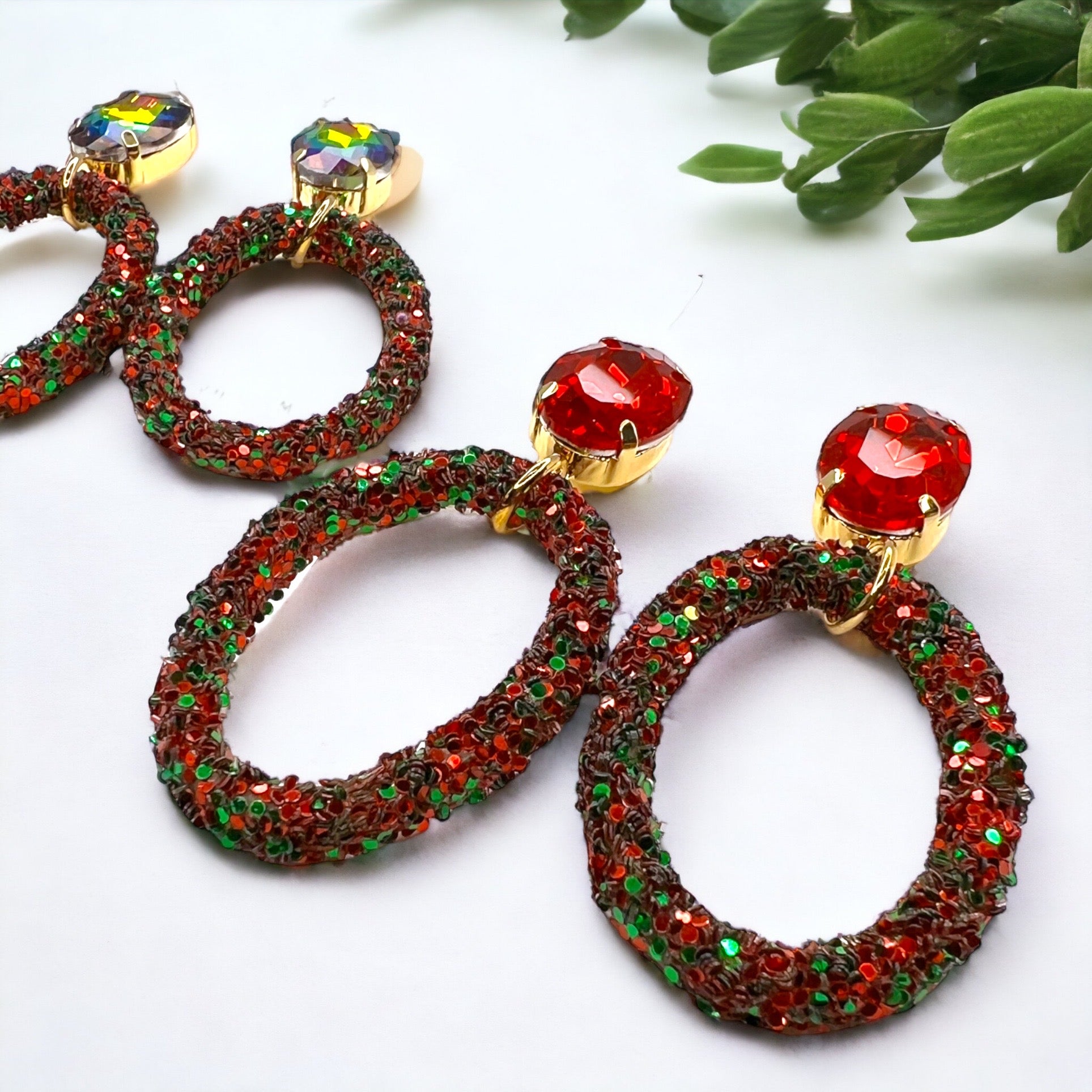 Sparkle & Sleigh: Red & Green Glitter Christmas Dangle Earrings - Rhythms of Grace Creative