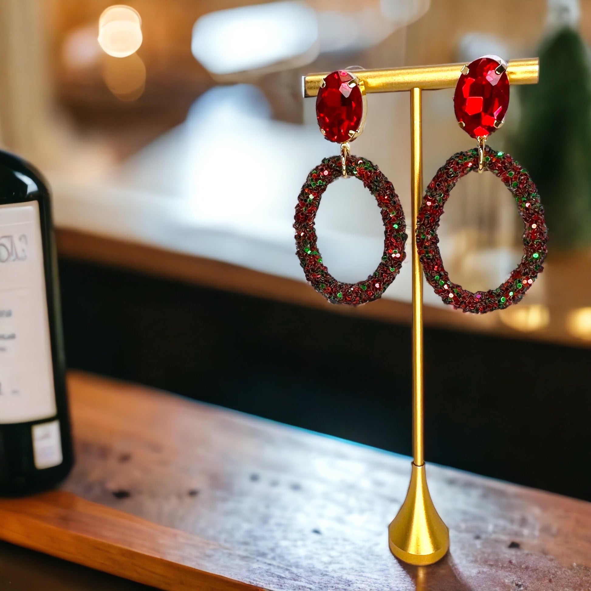 Sparkle & Sleigh: Red & Green Glitter Christmas Dangle Earrings - Rhythms of Grace Creative