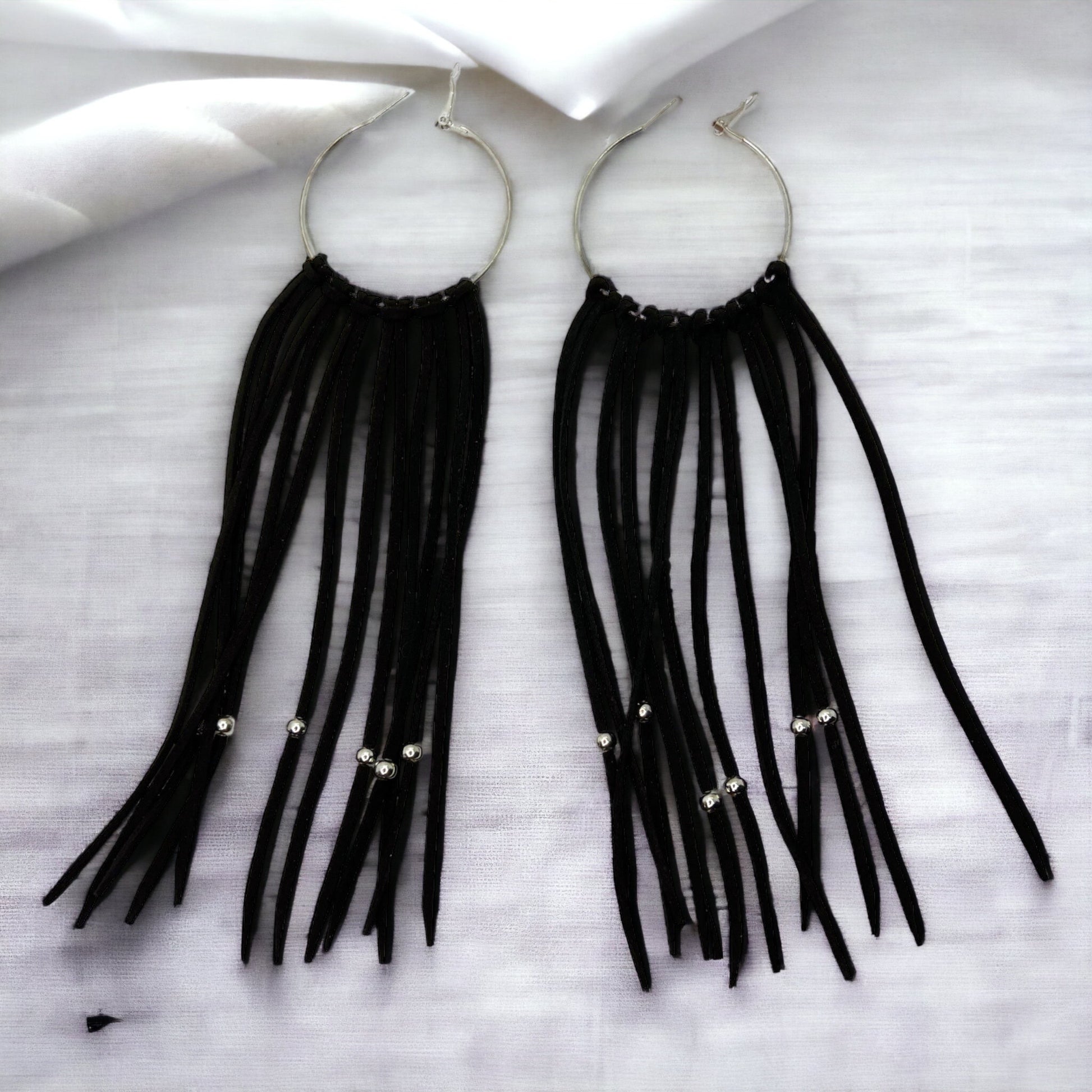 Black Fringe Earrings - Boho Chic, Western Style, Black Leather, Fringe Accessories, Boho Earrings - Rhythms of Grace Creative