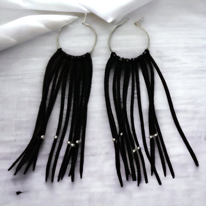 Black Fringe Earrings - Boho Chic, Western Style, Black Leather, Fringe Accessories, Boho Earrings - Rhythms of Grace Creative