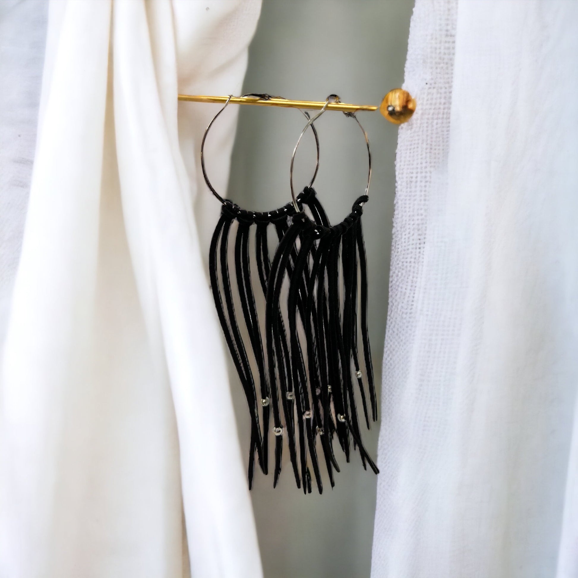 Black Fringe Earrings - Boho Chic, Western Style, Black Leather, Fringe Accessories, Boho Earrings - Rhythms of Grace Creative