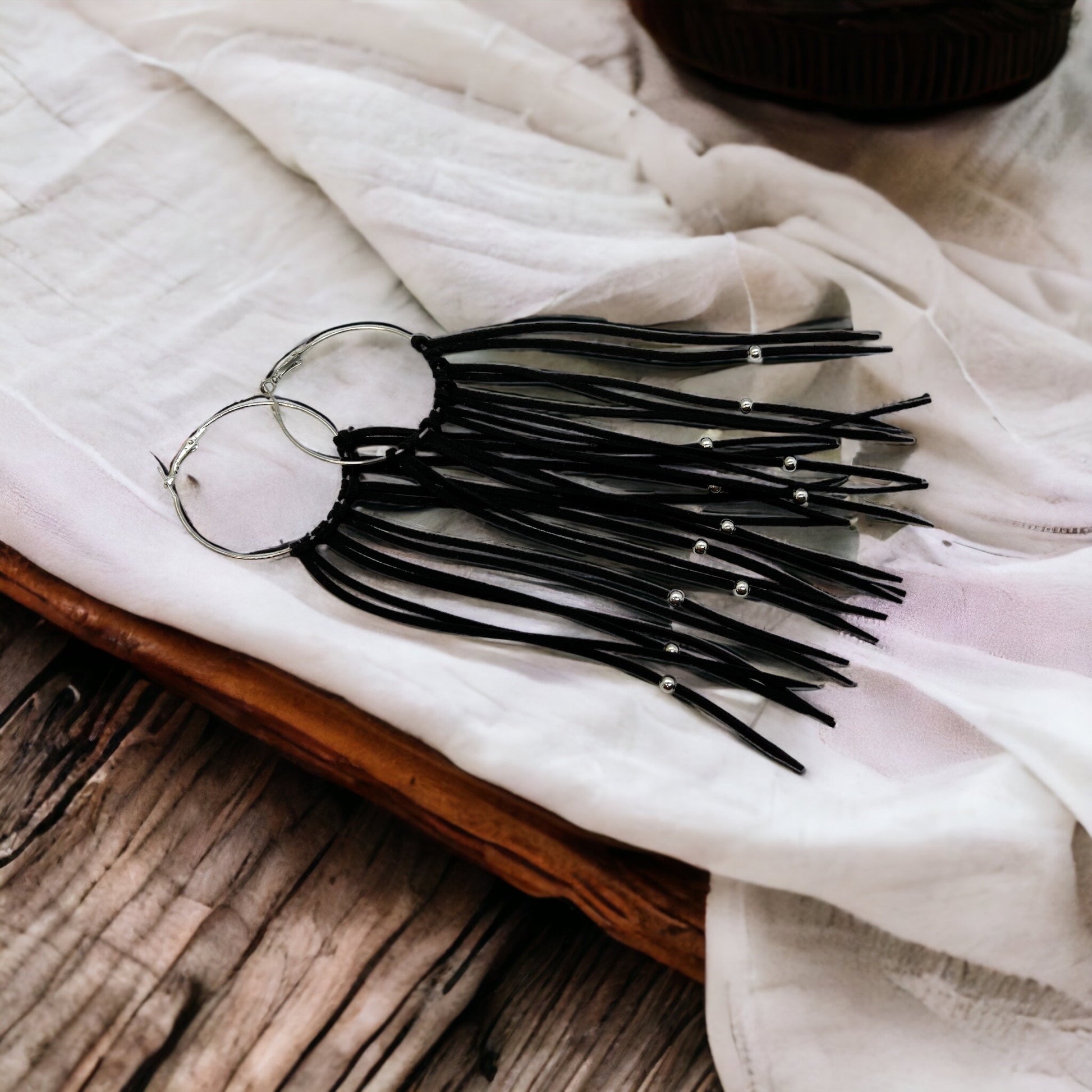 Black Fringe Earrings - Boho Chic, Western Style, Black Leather, Fringe Accessories, Boho Earrings - Rhythms of Grace Creative