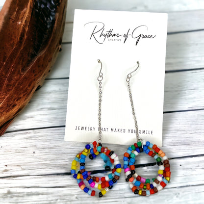 Boho Beaded Earrings - Bead Earrings, Boho Earrings, Bohemian Style, Rainbow Earrings, Beaded Accessories, Handmade Jewelry - Rhythms of Grace Creative