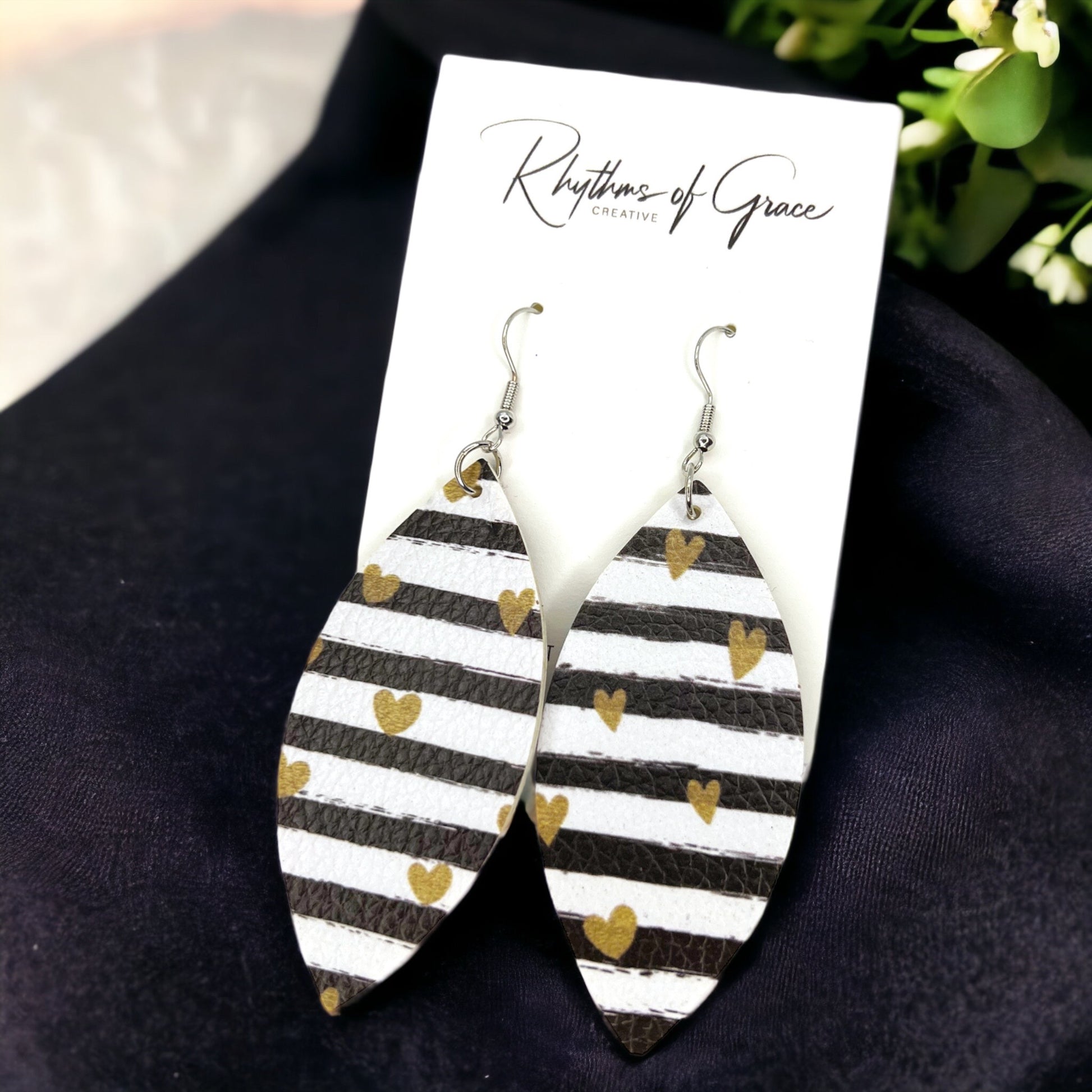 Bold Stripes & Golden Hearts – Chic Dangle Earrings That Turn Heads - Rhythms of Grace Creative