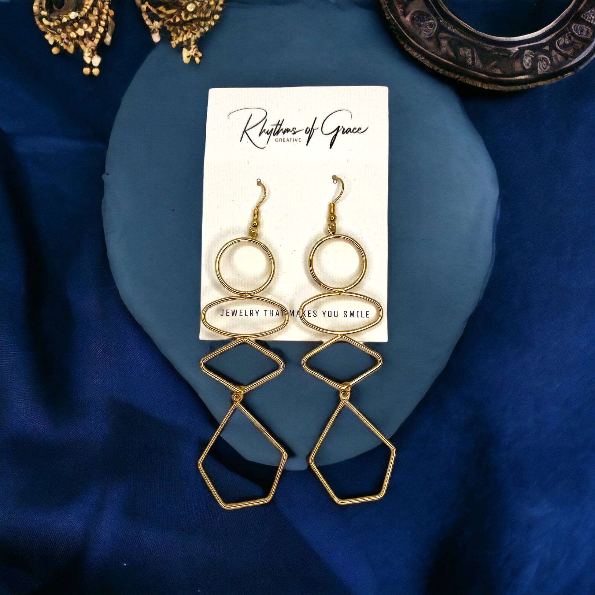 Gold Drop Earrings - Dangle Earrings, Boho Chic, Bohemian Earrings, Gold Dangle - Rhythms of Grace Creative