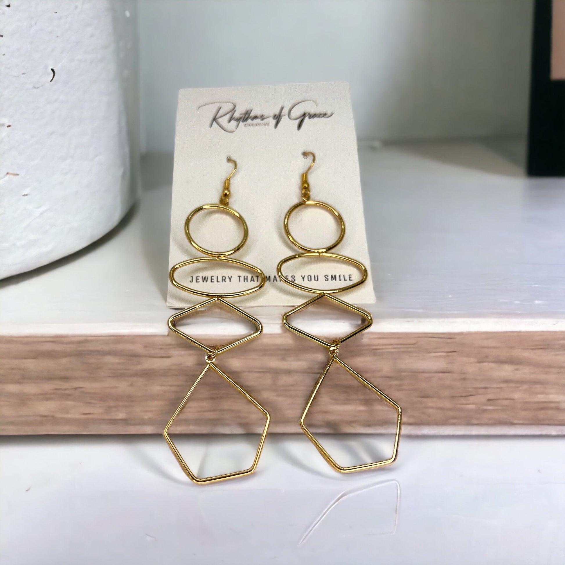 Gold Drop Earrings - Dangle Earrings, Boho Chic, Bohemian Earrings, Gold Dangle - Rhythms of Grace Creative