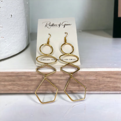 Gold Drop Earrings - Dangle Earrings, Boho Chic, Bohemian Earrings, Gold Dangle - Rhythms of Grace Creative