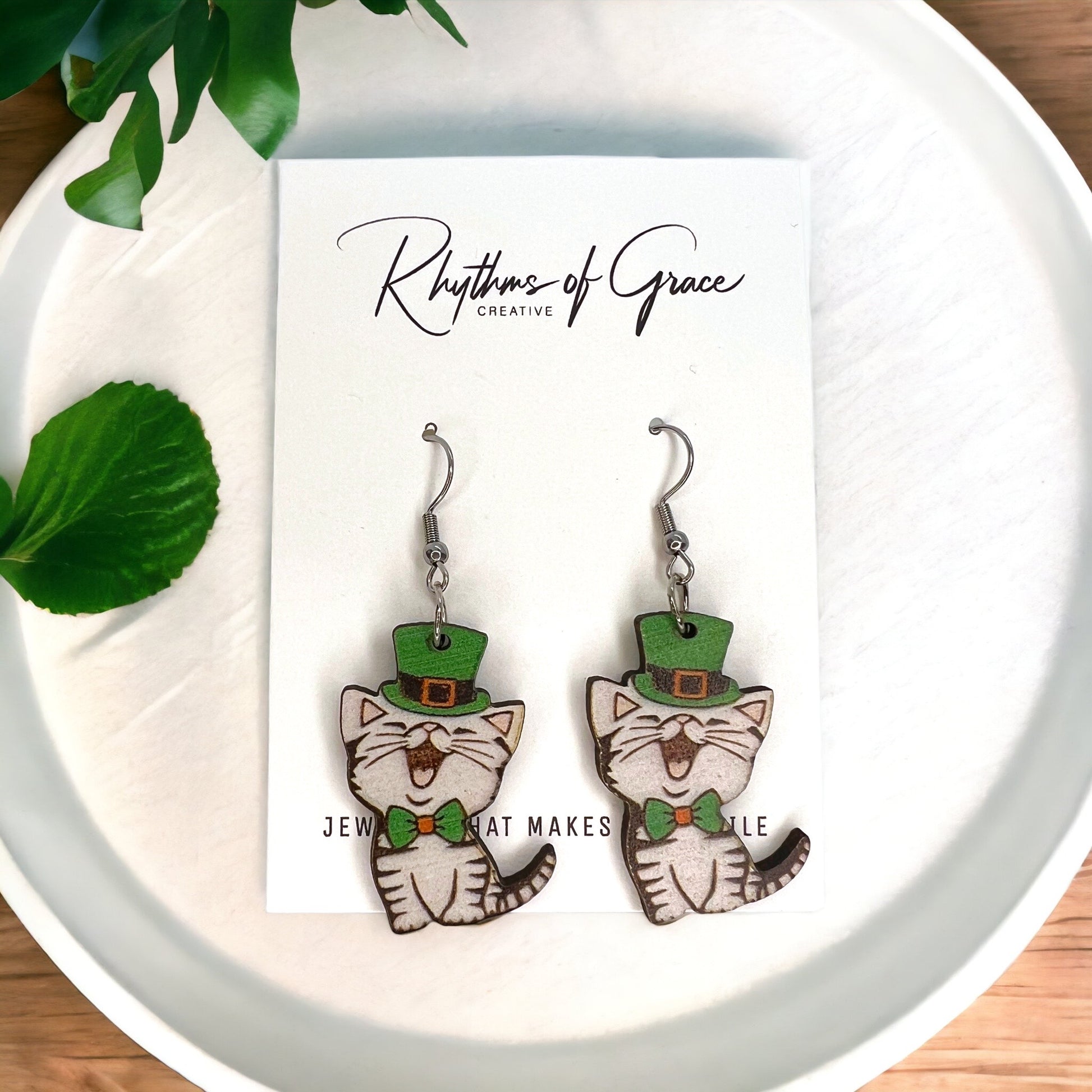 Lucky Cat Earrings - Purr-fectly Festive for St. Patrick's Day! 🍀 - Rhythms of Grace Creative