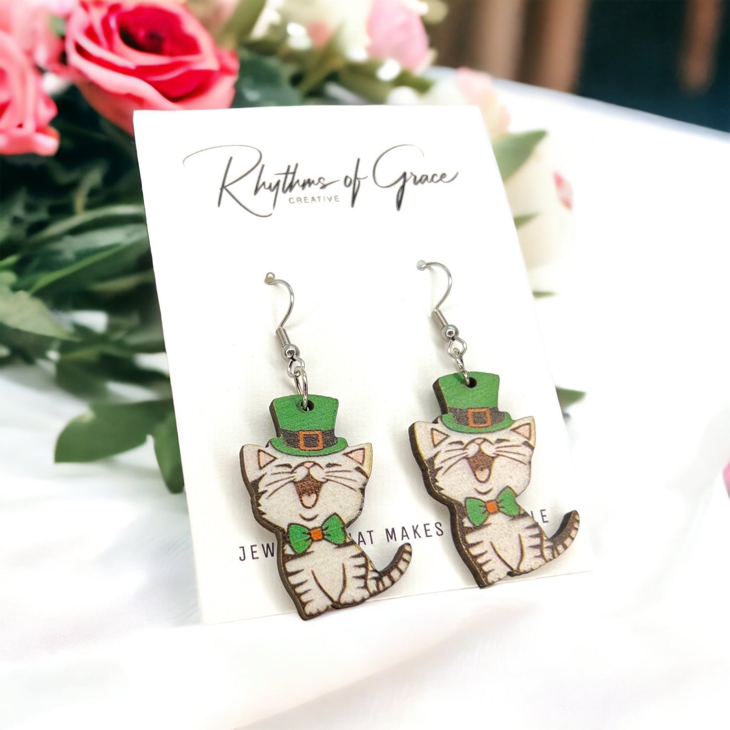 Lucky Cat Earrings - Purr-fectly Festive for St. Patrick's Day! 🍀 - Rhythms of Grace Creative