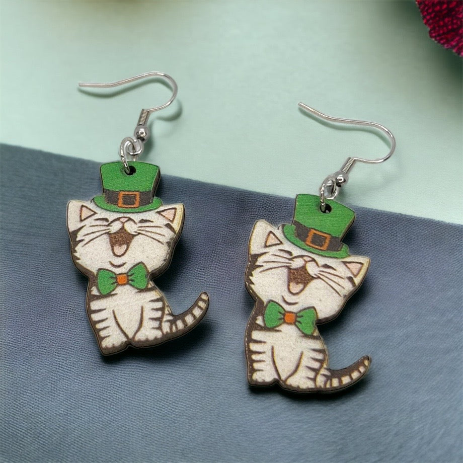 Lucky Cat Earrings - Purr-fectly Festive for St. Patrick's Day! 🍀 - Rhythms of Grace Creative