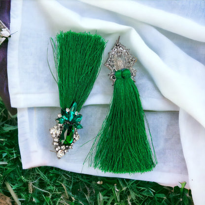 Tassels & Twinkle – Glam Green Rhinestone Drop Earrings - Rhythms of Grace Creative