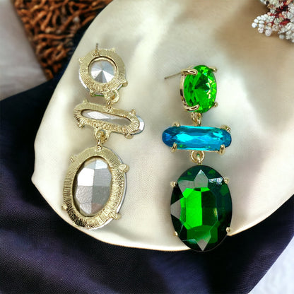 Dazzle & Drop It – Green & Blue Rhinestone Glam Earrings with Tassels 💚💙 - Rhythms of Grace Creative