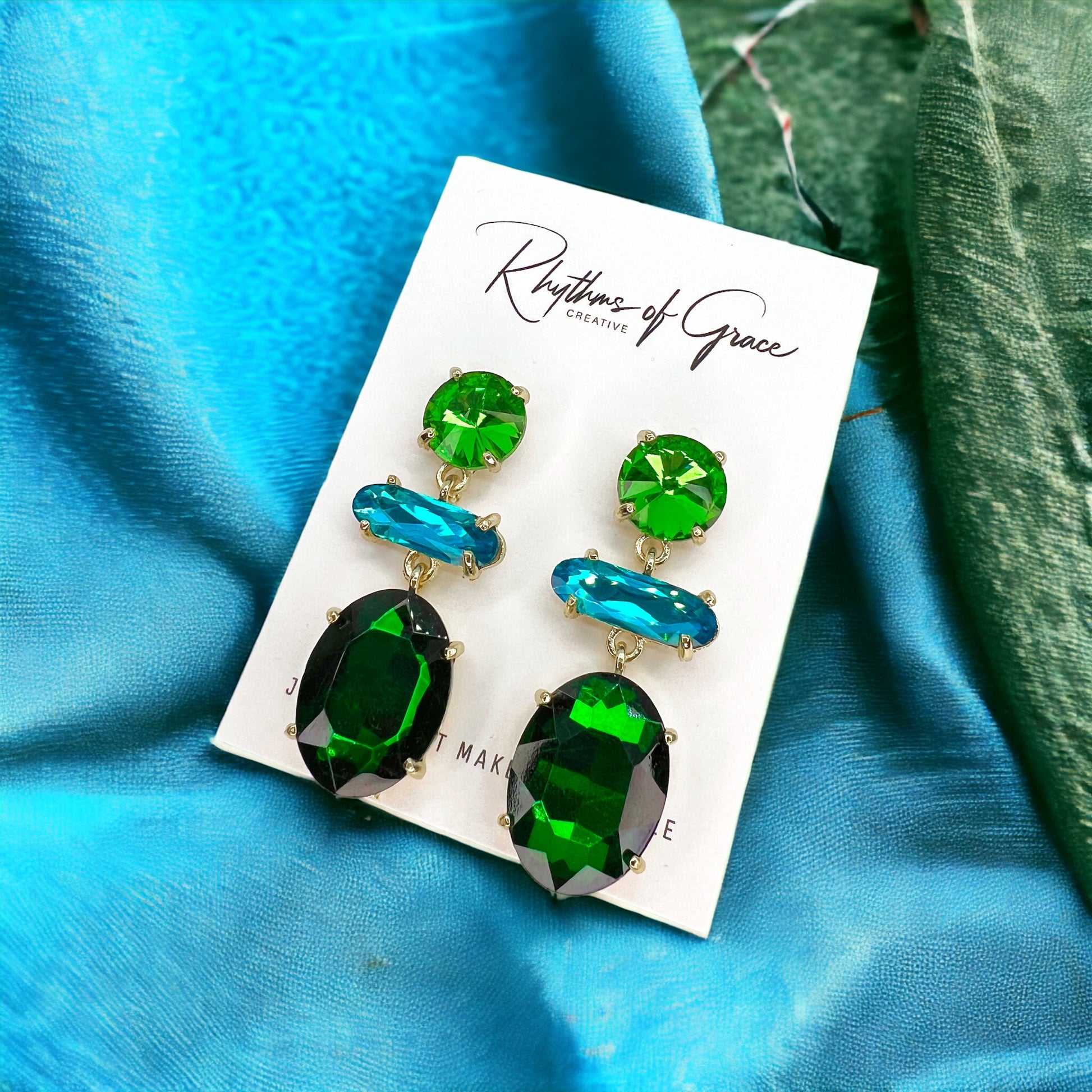 Dazzle & Drop It – Green & Blue Rhinestone Glam Earrings with Tassels 💚💙 - Rhythms of Grace Creative