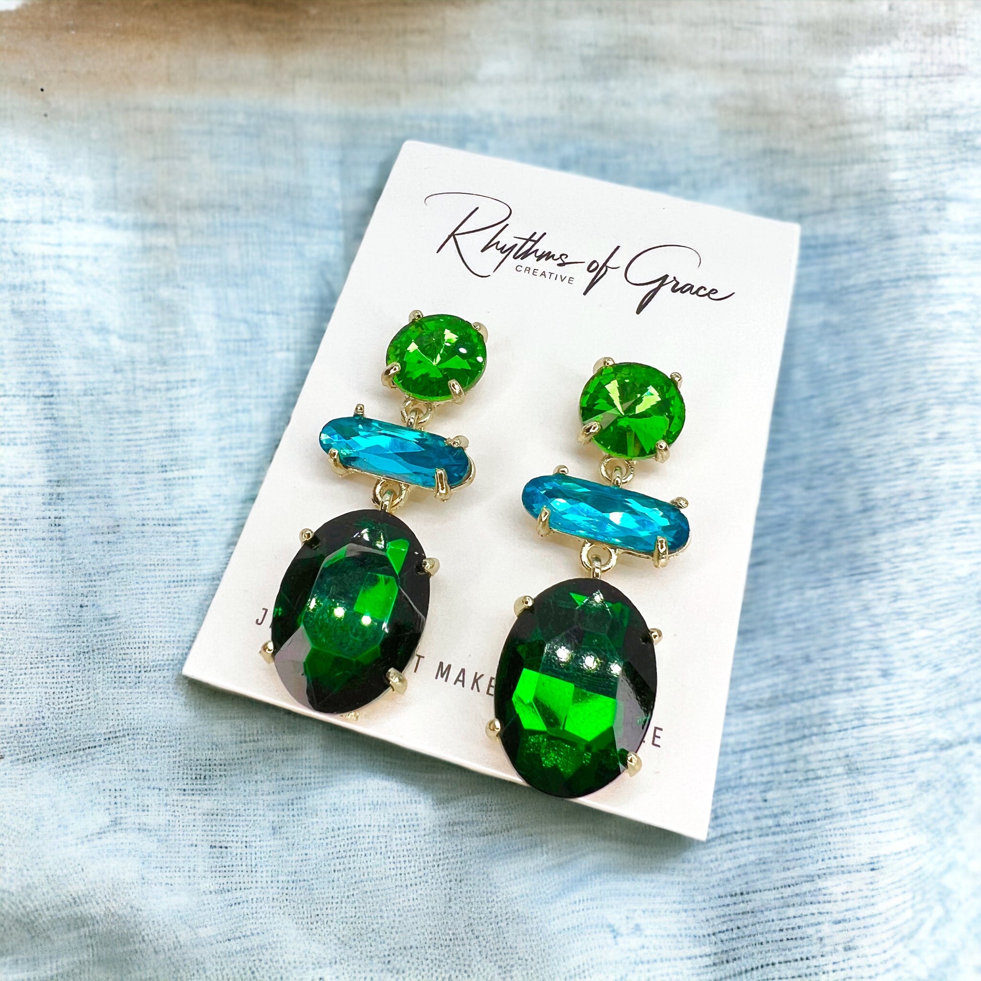 Dazzle & Drop It – Green & Blue Rhinestone Glam Earrings with Tassels 💚💙 - Rhythms of Grace Creative