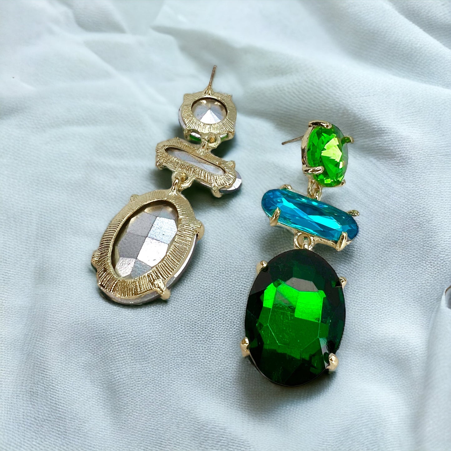 Dazzle & Drop It – Green & Blue Rhinestone Glam Earrings with Tassels 💚💙 - Rhythms of Grace Creative