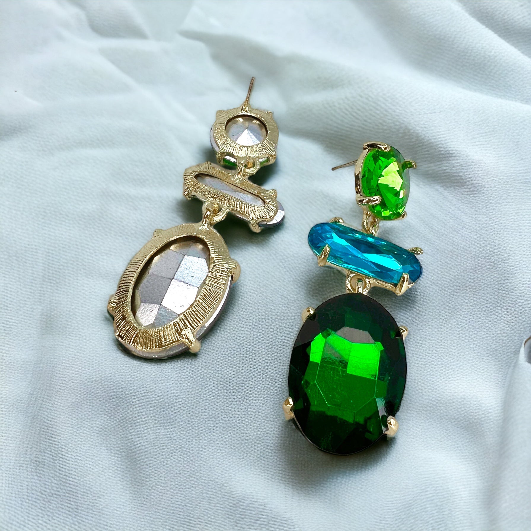 Dazzle & Drop It – Green & Blue Rhinestone Glam Earrings with Tassels 💚💙 - Rhythms of Grace Creative