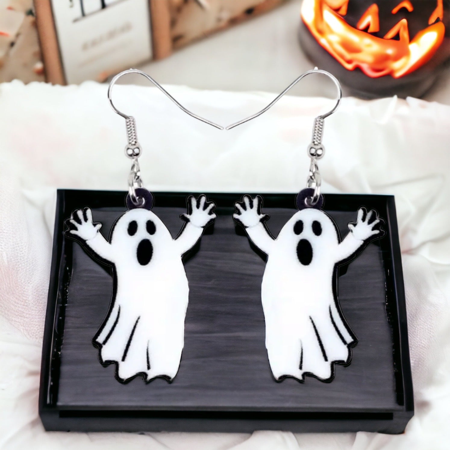 Ghost Earrings - Halloween Earrings, Ghost Jewelry, Halloween Jewelry, Halloween Earrings, Ghost Costume, Trick or Treat - Rhythms of Grace Creative