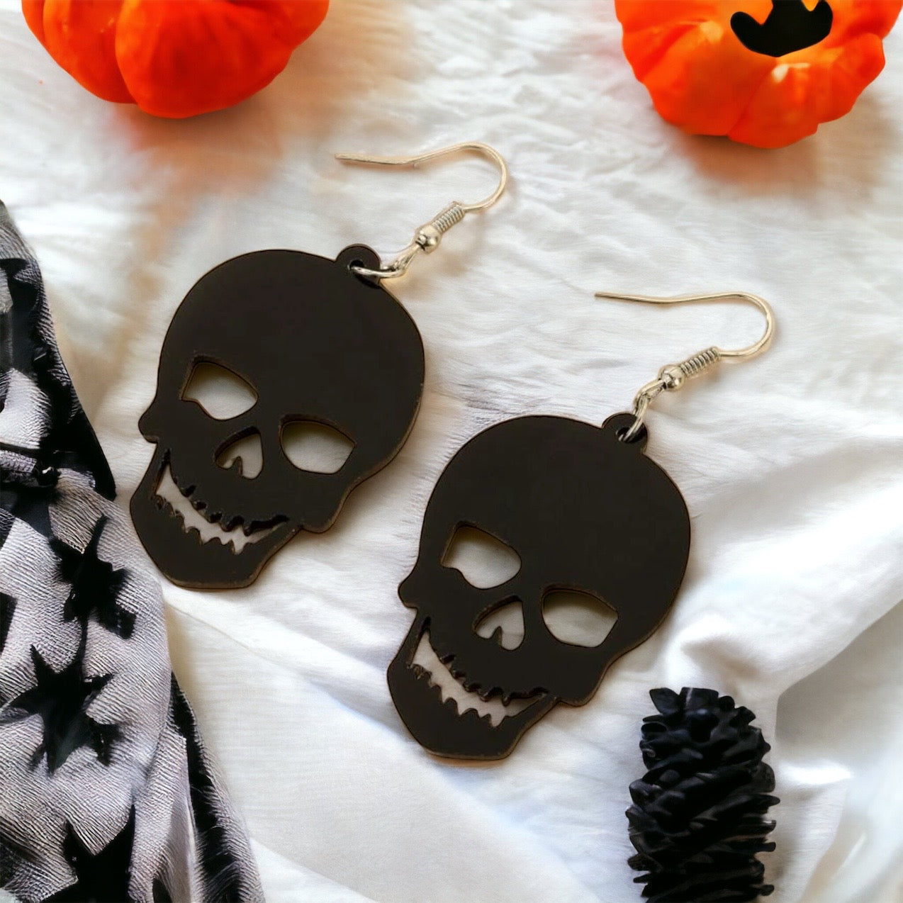 Black Skull Earrings - Halloween Earrings, Skeleton Earrings, Halloween Skull, Halloween Earrings, Black Earrings, Trick or Treat - Rhythms of Grace Creative