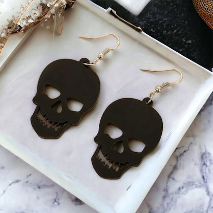 Black Skull Earrings - Halloween Earrings, Skeleton Earrings, Halloween Skull, Halloween Earrings, Black Earrings, Trick or Treat - Rhythms of Grace Creative