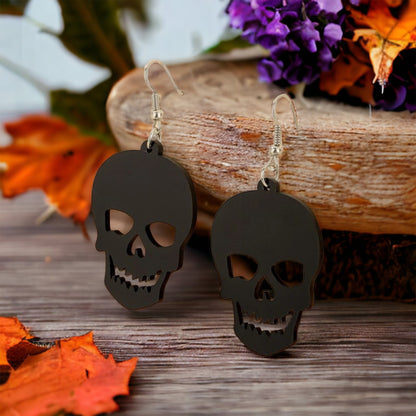 Black Skull Earrings - Halloween Earrings, Skeleton Earrings, Halloween Skull, Halloween Earrings, Black Earrings, Trick or Treat - Rhythms of Grace Creative
