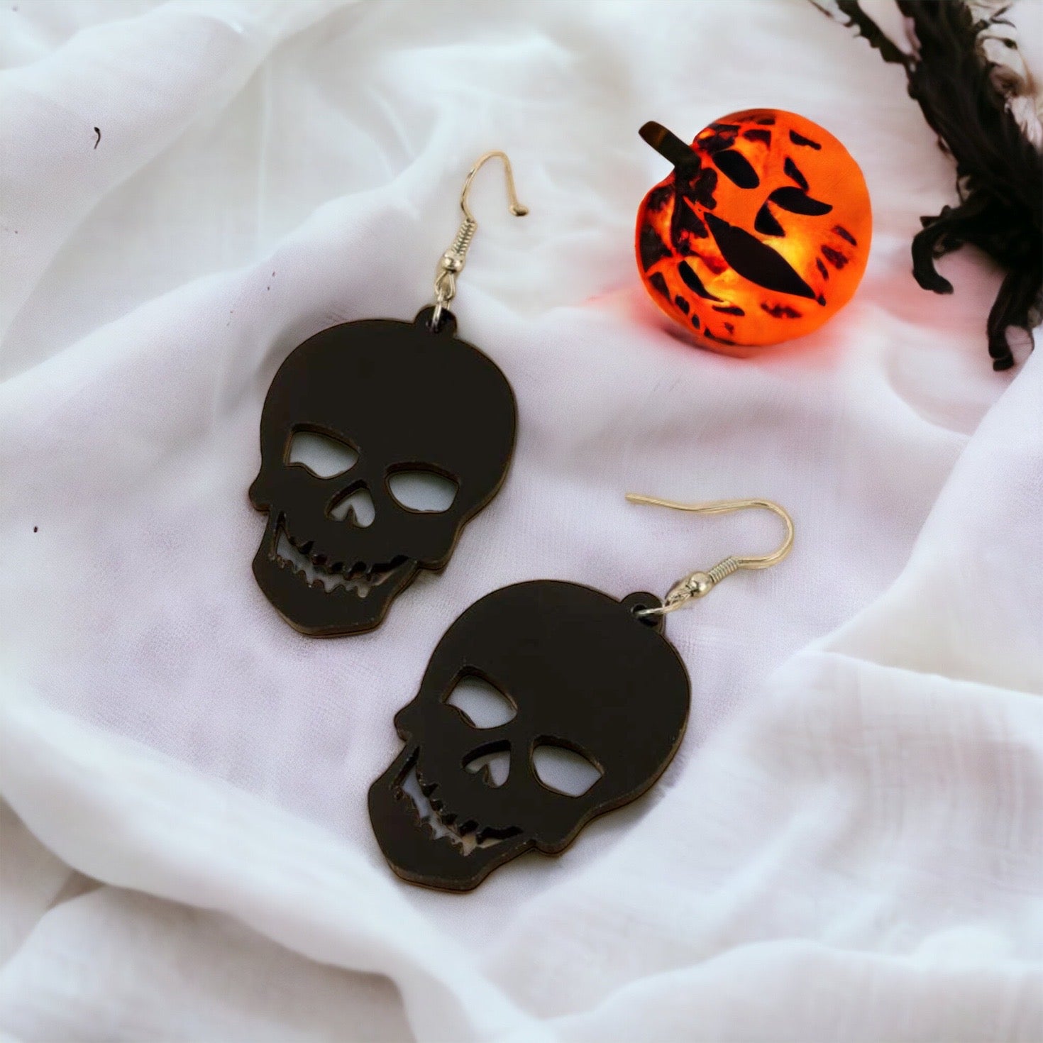 Black Skull Earrings - Halloween Earrings, Skeleton Earrings, Halloween Skull, Halloween Earrings, Black Earrings, Trick or Treat - Rhythms of Grace Creative
